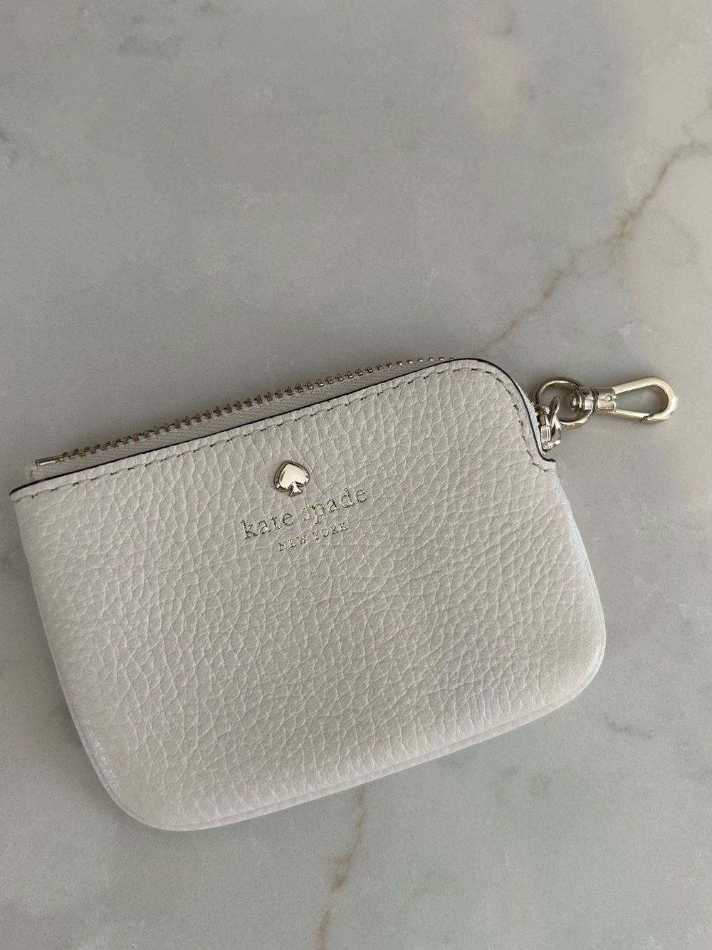 kate spade blush pebble leather zip coin pouch with gold hardware